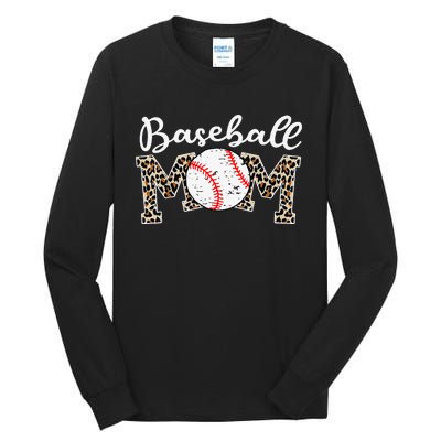 Leopard Baseball Mom Life Game Day Mothers Day Tall Long Sleeve T-Shirt