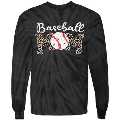 Leopard Baseball Mom Life Game Day Mothers Day Tie-Dye Long Sleeve Shirt