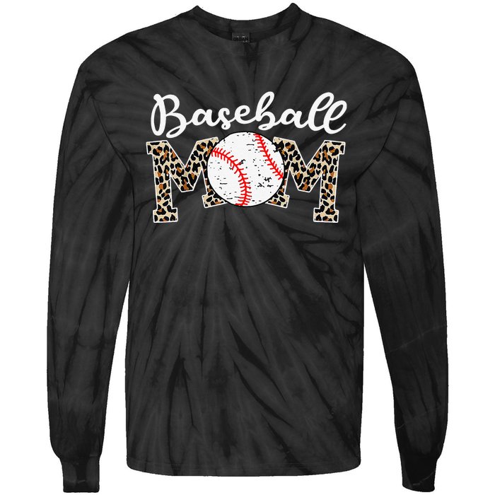 Leopard Baseball Mom Life Game Day Mothers Day Tie-Dye Long Sleeve Shirt