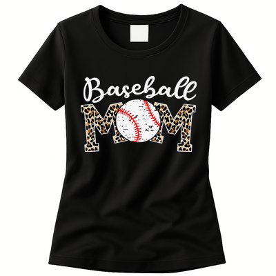 Leopard Baseball Mom Life Game Day Mothers Day Womens T-Shirt
