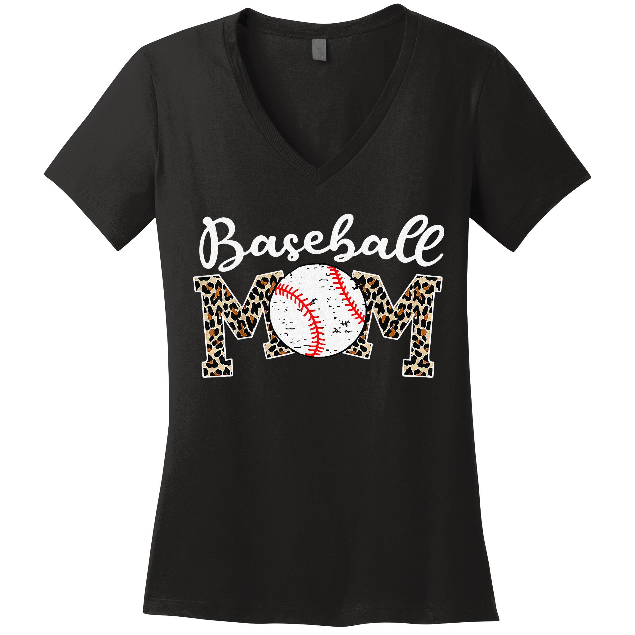 Leopard Baseball Mom Life Game Day Mothers Day Women's V-Neck T-Shirt