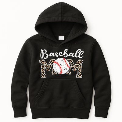 Leopard Baseball Mom Life Game Day Mothers Day Kids Hoodie