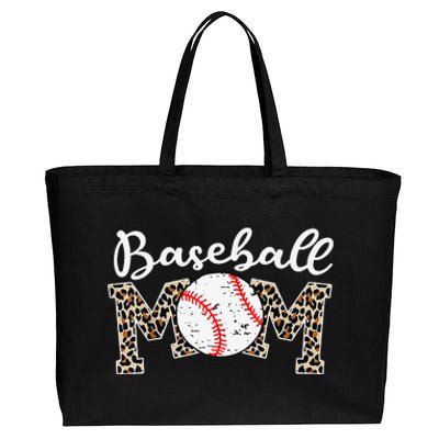 Leopard Baseball Mom Life Game Day Mothers Day Cotton Canvas Jumbo Tote