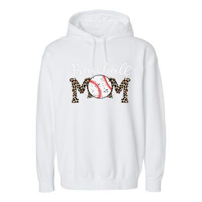 Leopard Baseball Mom Life Game Day Mothers Day Garment-Dyed Fleece Hoodie