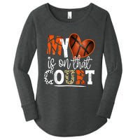 Leopard Basketball Mom My Heart Is On That Court Basketball Women's Perfect Tri Tunic Long Sleeve Shirt