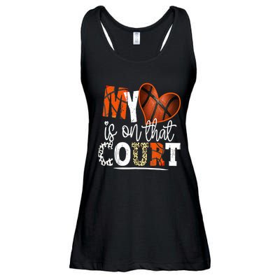 Leopard Basketball Mom My Heart Is On That Court Basketball Ladies Essential Flowy Tank