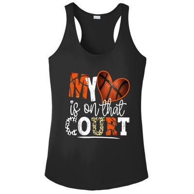 Leopard Basketball Mom My Heart Is On That Court Basketball Ladies PosiCharge Competitor Racerback Tank