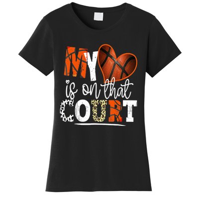 Leopard Basketball Mom My Heart Is On That Court Basketball Women's T-Shirt