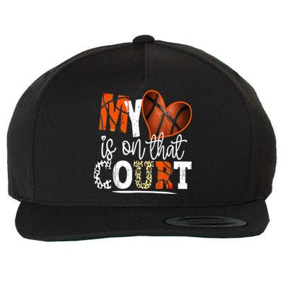 Leopard Basketball Mom My Heart Is On That Court Basketball Wool Snapback Cap