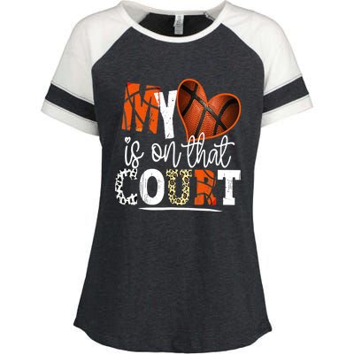 Leopard Basketball Mom My Heart Is On That Court Basketball Enza Ladies Jersey Colorblock Tee