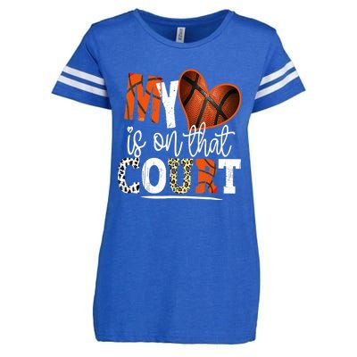 Leopard Basketball Mom My Heart Is On That Court Basketball Enza Ladies Jersey Football T-Shirt