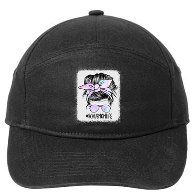 Leopard Bonus Mom Life Messy Bun Hair Funny Gift 7-Panel Snapback Hat