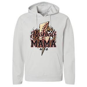 Leopard Baseball Mama Lightning Bolt Sport Mom Mother's Day Performance Fleece Hoodie