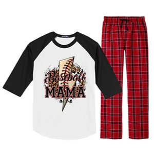 Leopard Baseball Mama Lightning Bolt Sport Mom Mother's Day Raglan Sleeve Pajama Set