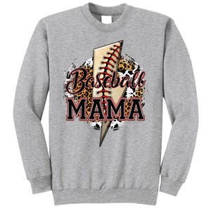 Leopard Baseball Mama Lightning Bolt Sport Mom Mother's Day Tall Sweatshirt