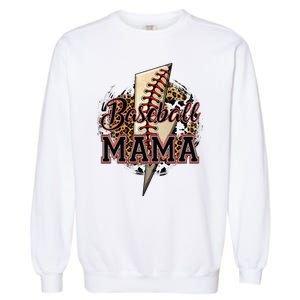 Leopard Baseball Mama Lightning Bolt Sport Mom Mother's Day Garment-Dyed Sweatshirt