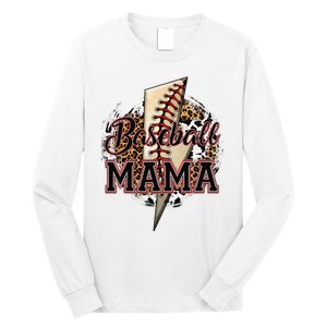 Leopard Baseball Mama Lightning Bolt Sport Mom Mother's Day Long Sleeve Shirt