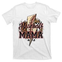 Leopard Baseball Mama Lightning Bolt Sport Mom Mother's Day T-Shirt