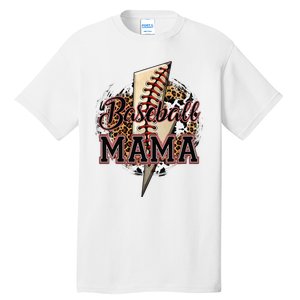 Leopard Baseball Mama Lightning Bolt Sport Mom Mother's Day Tall T-Shirt