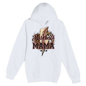 Leopard Baseball Mama Lightning Bolt Sport Mom Mother's Day Premium Pullover Hoodie