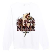 Leopard Baseball Mama Lightning Bolt Sport Mom Mother's Day Premium Crewneck Sweatshirt