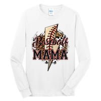 Leopard Baseball Mama Lightning Bolt Sport Mom Mother's Day Tall Long Sleeve T-Shirt