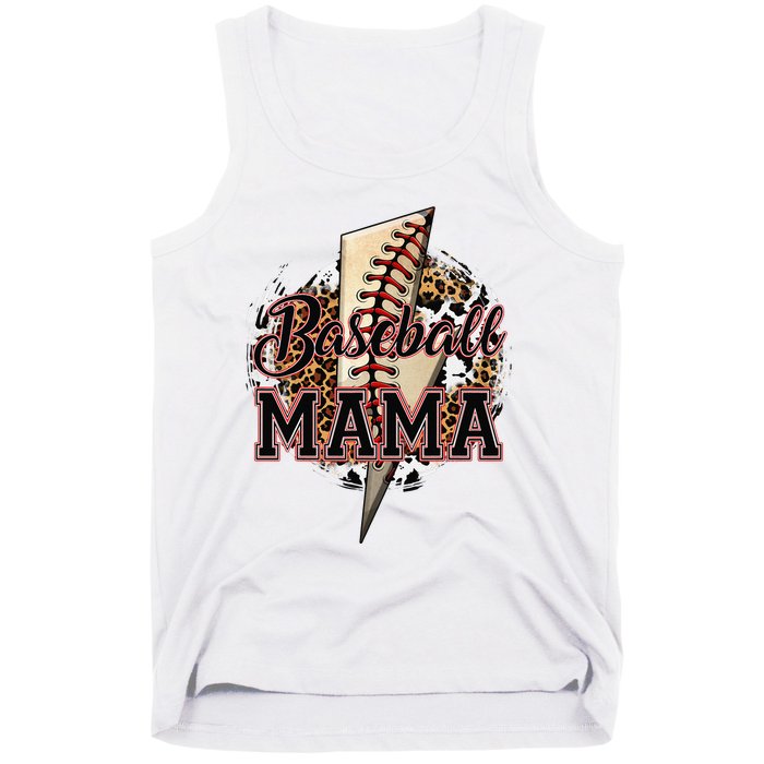 Leopard Baseball Mama Lightning Bolt Sport Mom Mother's Day Tank Top