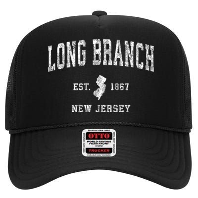 Long Branch New Jersey Nj Vintage Athletic Sports High Crown Mesh Back Trucker Hat