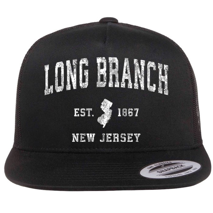 Long Branch New Jersey Nj Vintage Athletic Sports Flat Bill Trucker Hat