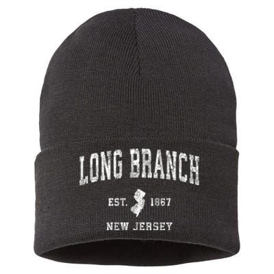 Long Branch New Jersey Nj Vintage Athletic Sports Sustainable Knit Beanie