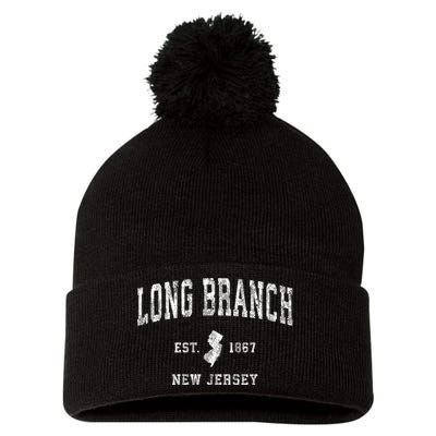 Long Branch New Jersey Nj Vintage Athletic Sports Pom Pom 12in Knit Beanie