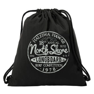Long Board North Shore Surf Vintage Hawaii Beach Drawstring Bag