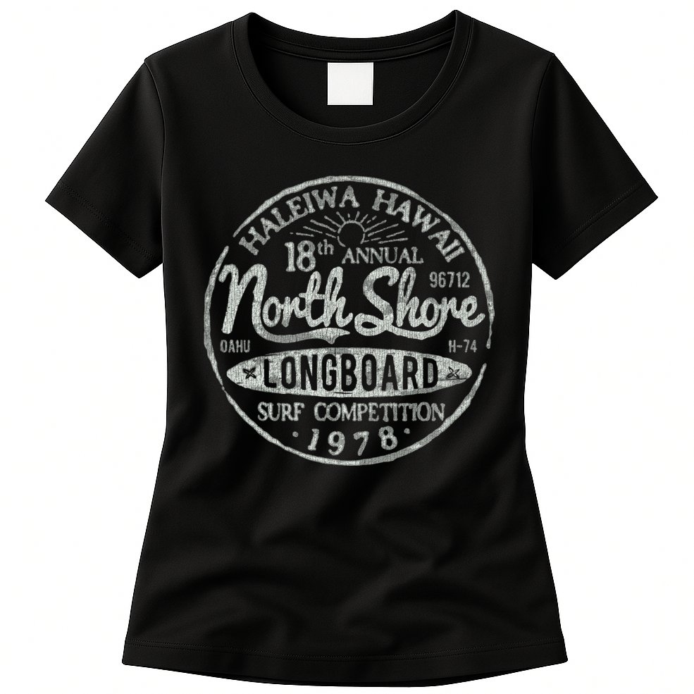 Long Board North Shore Surf Vintage Hawaii Beach Womens T-Shirt