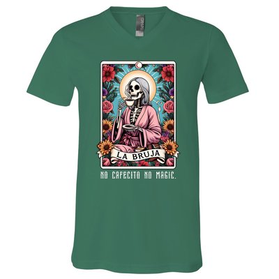 La Bruja No Cafecito No Magic Skeleton V-Neck T-Shirt