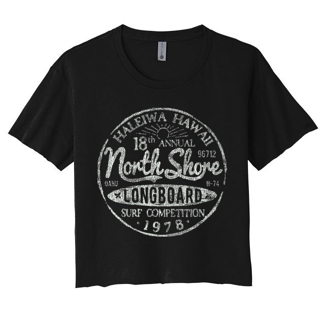 Long Board North Shore Surf Vintage Hawaii Beach Crop Top