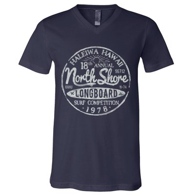 Long Board North Shore Surf Vintage Hawaii Beach V-Neck T-Shirt