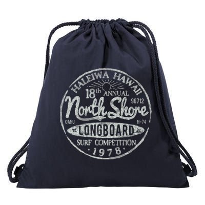 Long Board North Shore Surf Vintage Hawaii Beach Drawstring Bag