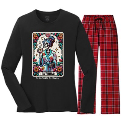 La Bruja No Cafecito No Magic Skeleton Women Women's Long Sleeve Flannel Pajama Set 