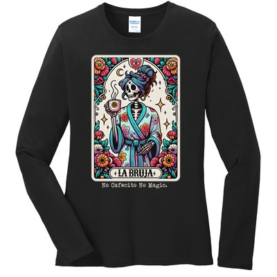 La Bruja No Cafecito No Magic Skeleton Women Ladies Long Sleeve Shirt