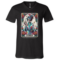 La Bruja No Cafecito No Magic Skeleton V-Neck T-Shirt