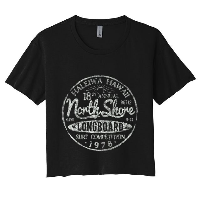 Long Board North Shore Surf Vintage Hawaii Beach Crop Top