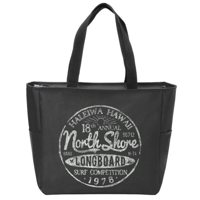 Long Board North Shore Surf Vintage Hawaii Beach Zip Tote Bag