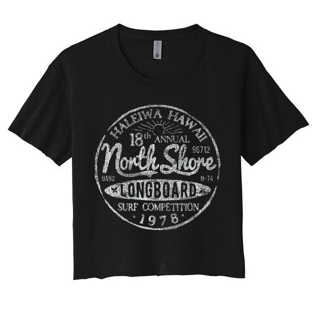 Long Board North Shore Surf Vintage Hawaii Beach Crop Top
