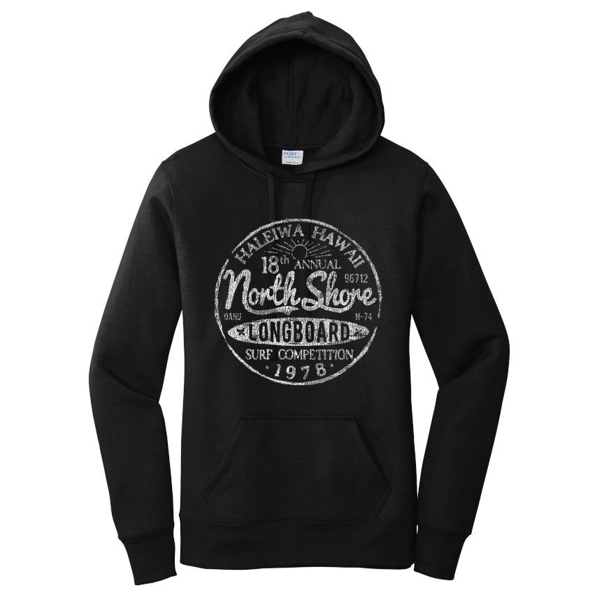 Long Board North Shore Surf Vintage Hawaii Beach Women's Pullover Hoodie