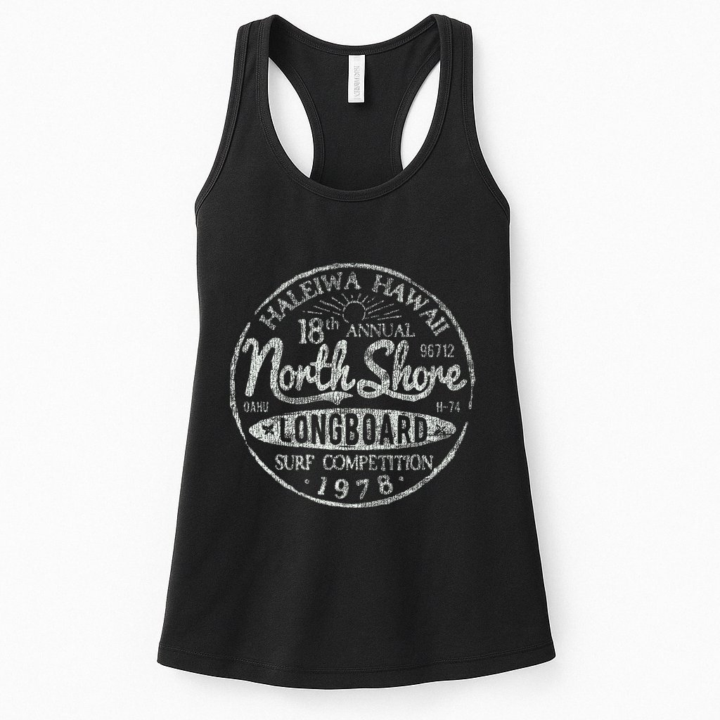 Long Board North Shore Surf Vintage Hawaii Beach Womens Tank Top