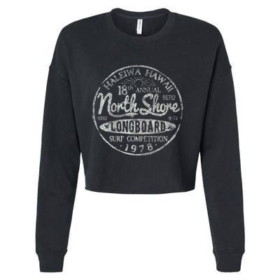 Long Board North Shore Surf Vintage Hawaii Beach Cropped Pullover Crew