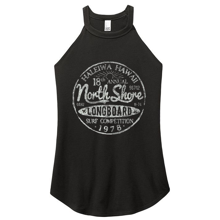 Long Board North Shore Surf Vintage Hawaii Beach Women's Perfect Tri Rocker Tank
