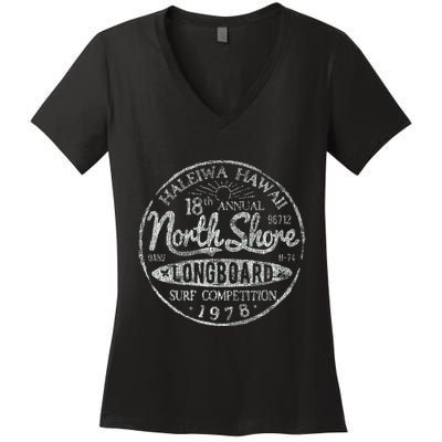 Long Board North Shore Surf Vintage Hawaii Beach Women's V-Neck T-Shirt