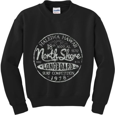 Long Board North Shore Surf Vintage Hawaii Beach Kids Sweatshirt