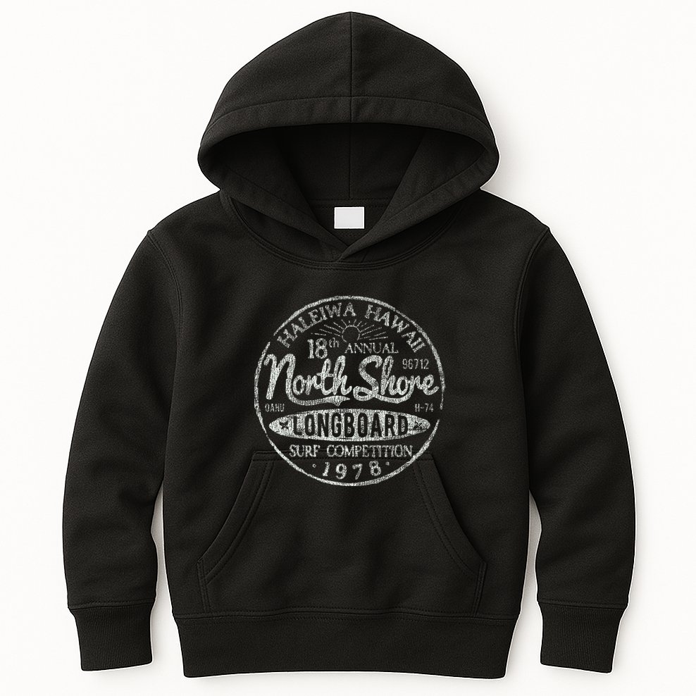 Long Board North Shore Surf Vintage Hawaii Beach Kids Hoodie